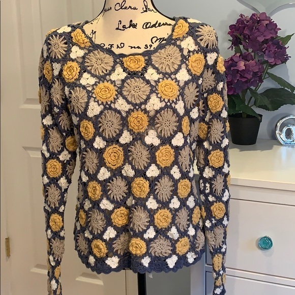 Vintage Express Tricot Crochet Knit Sweater Small - Picture 1 of 6